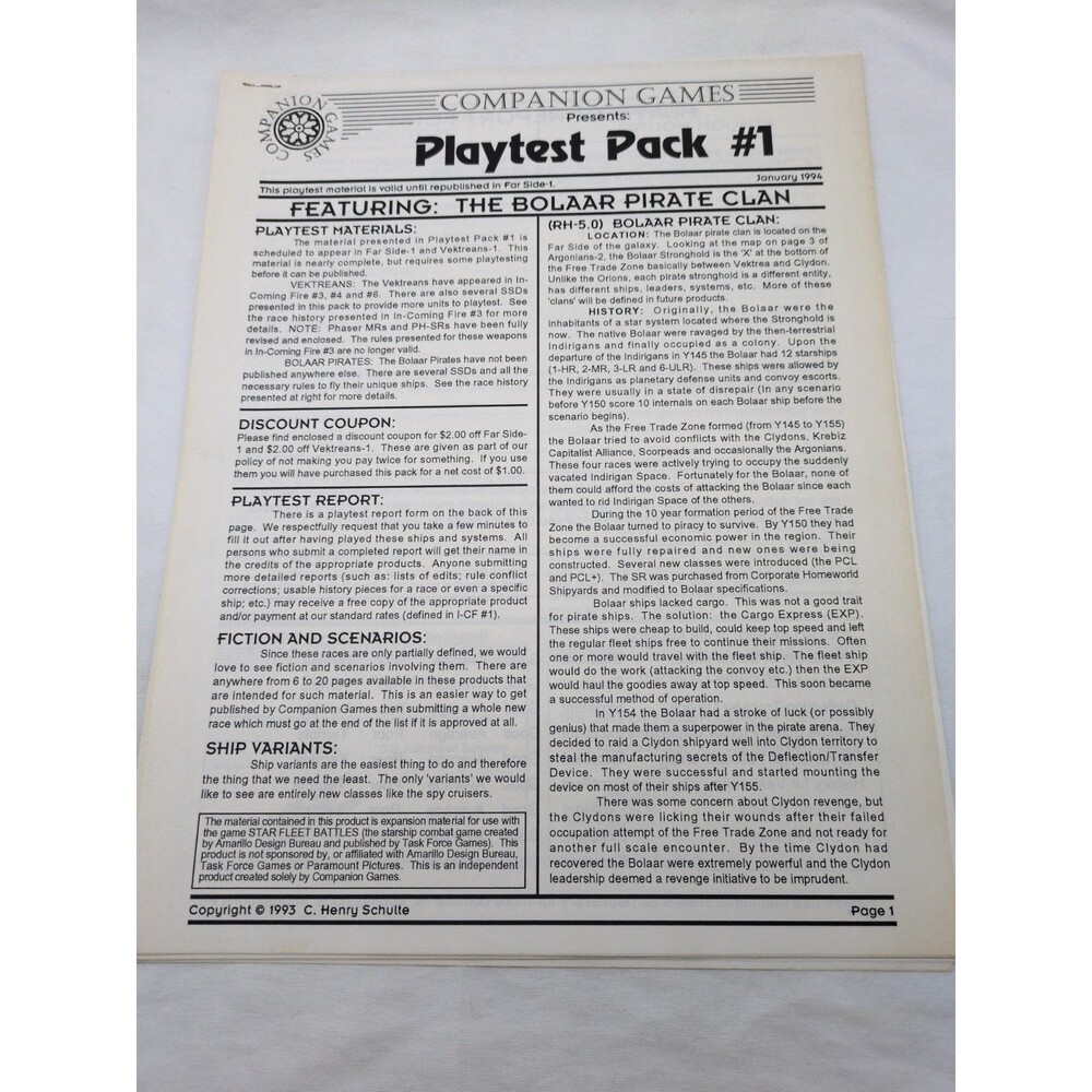 Companion Games Playtest Pack #1 Sci Fi Packet